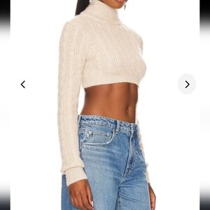 Lovers + Friends Everette Lurex Cropped Turtleneck Sweater Size Medium